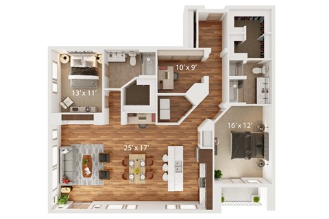 Floor plan for 2 beds, 2 baths, 1842 sqft